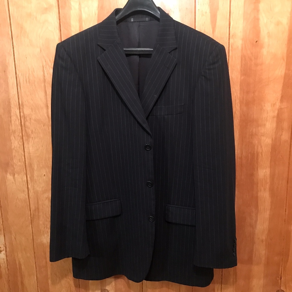Emanuel Ungaro Mens Suit Jacket size 40L Black with White Pinstripe